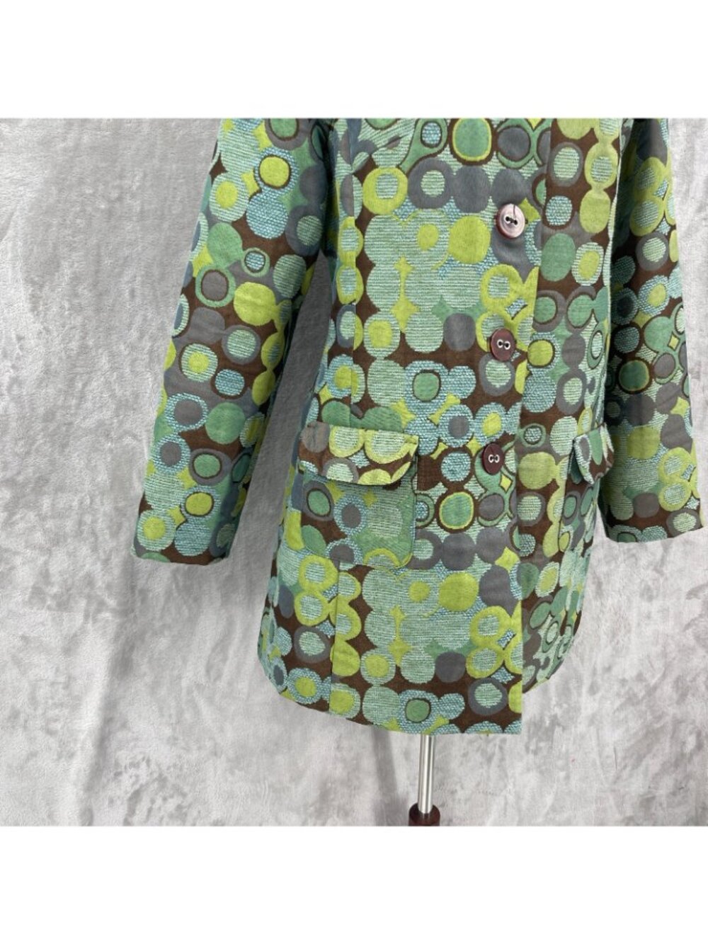 bentley a. Vintage Y2K Green Brown Geometric Brocade Coat USA Made - Picture 3 of 16